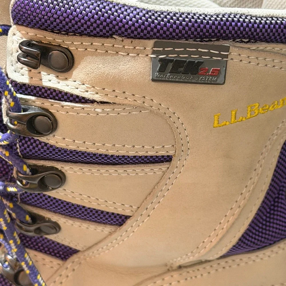 LL Bean Wildcat Winter Boots Women 9 Cream Purple Leather Waterproof TEK2.5 Boot